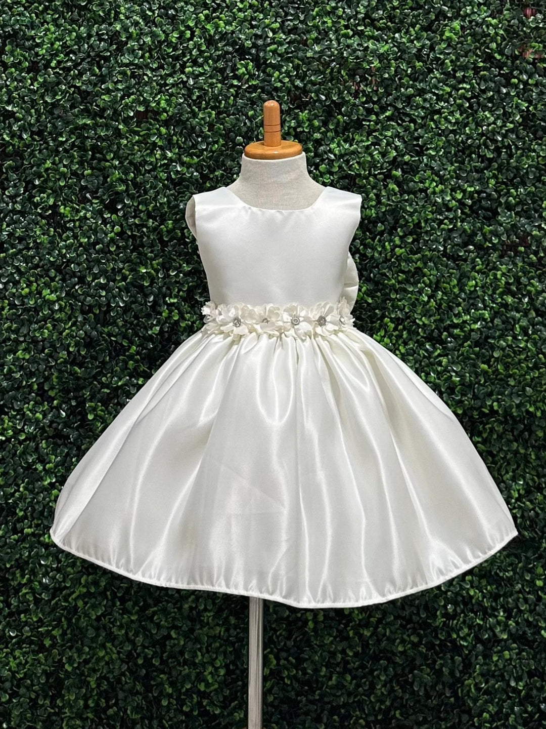 TinyTulle Ivory Knee-Length Satin Flower Girl Dress for Weddings &amp; Communion