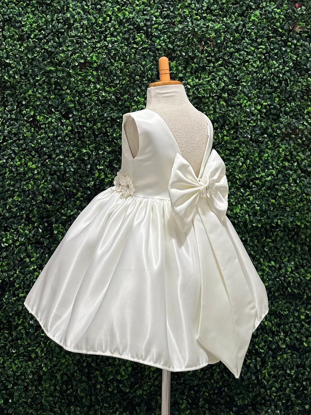 TinyTulle Ivory Knee-Length Satin Flower Girl Dress for Weddings &amp; Communion