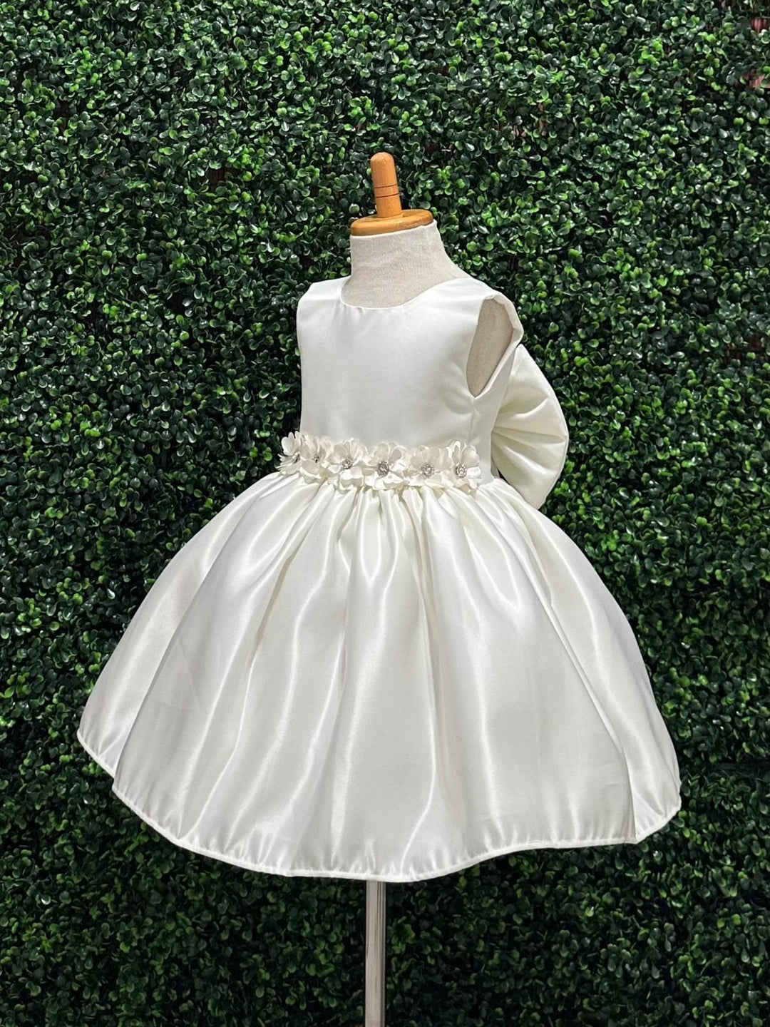 TinyTulle Ivory Knee-Length Satin Flower Girl Dress for Weddings &amp; Communion
