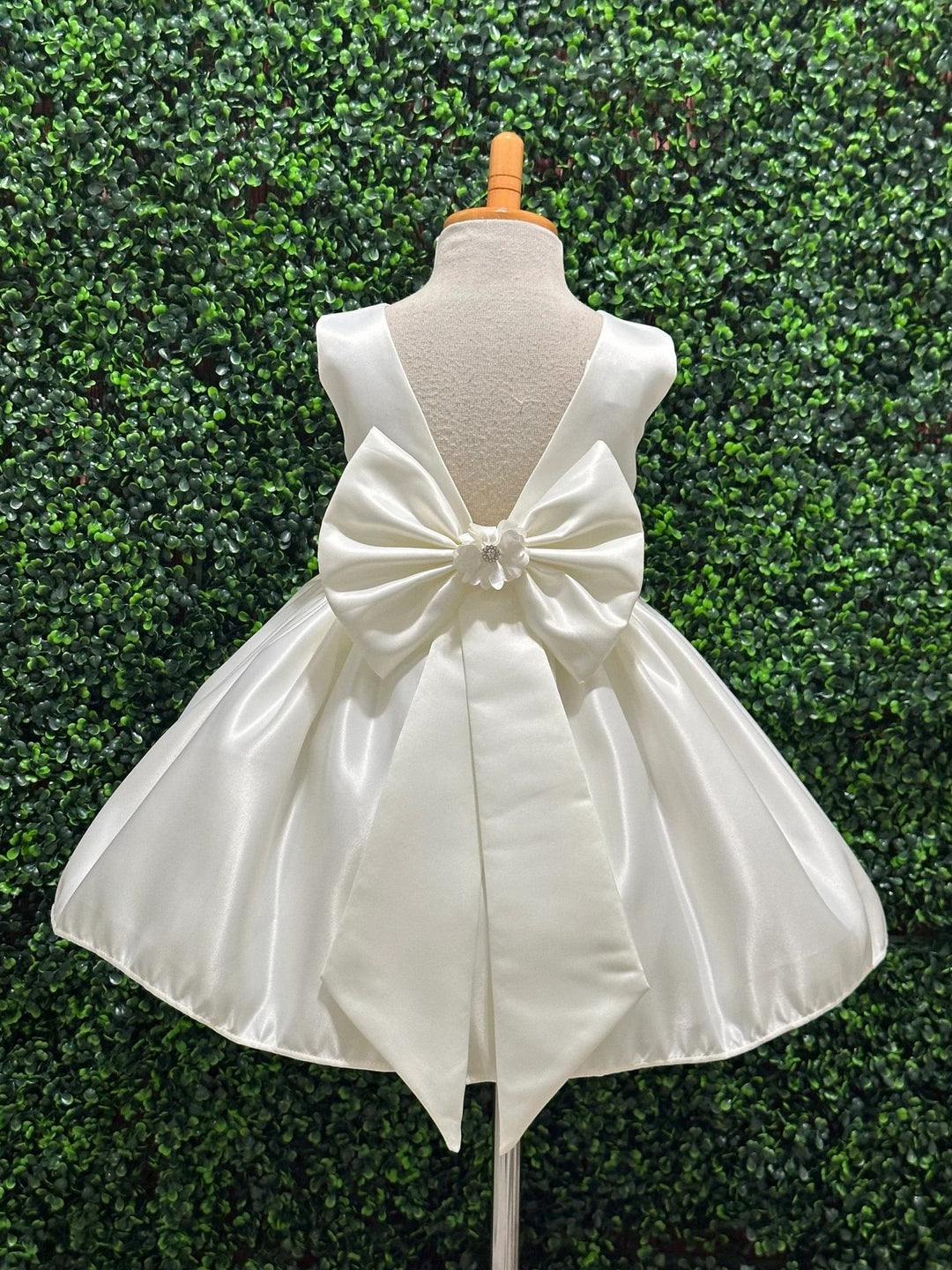 TinyTulle Ivory Knee-Length Satin Flower Girl Dress for Weddings &amp; Communion