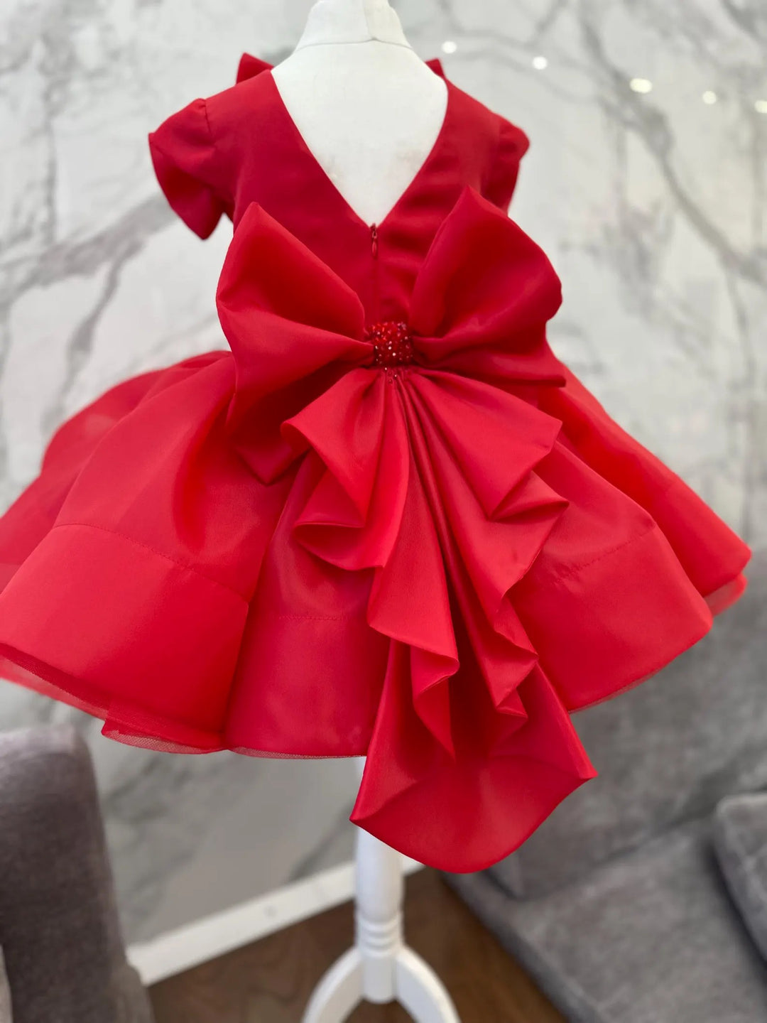 TinyTulle White Satin Tulle Tutu First Birthday Dress with Bow for Toddler Girls