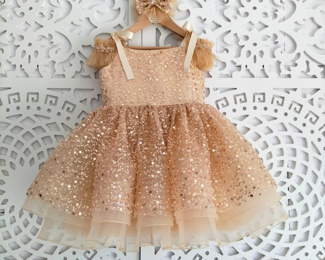 TinyTulle Blue Sequin Flower Girl Dress Sparkly Tulle Princess Party Dress