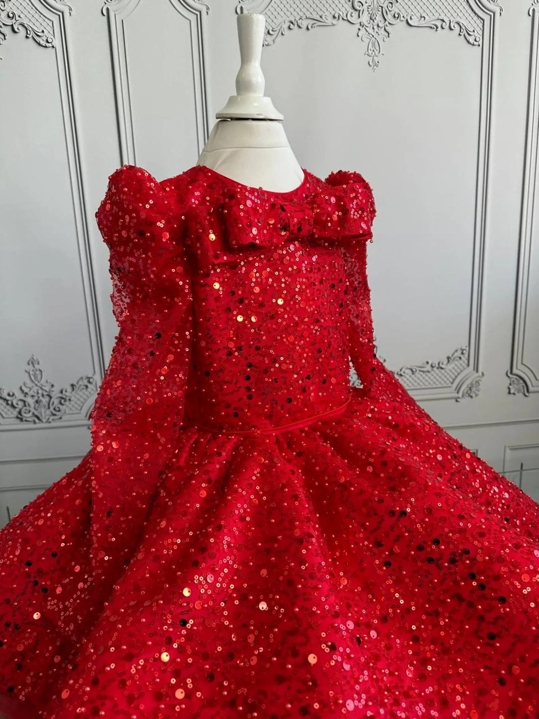 TinyTulle Lilac Sequin Tulle Ball Gown Flower Girl Dress with Statement Bow
