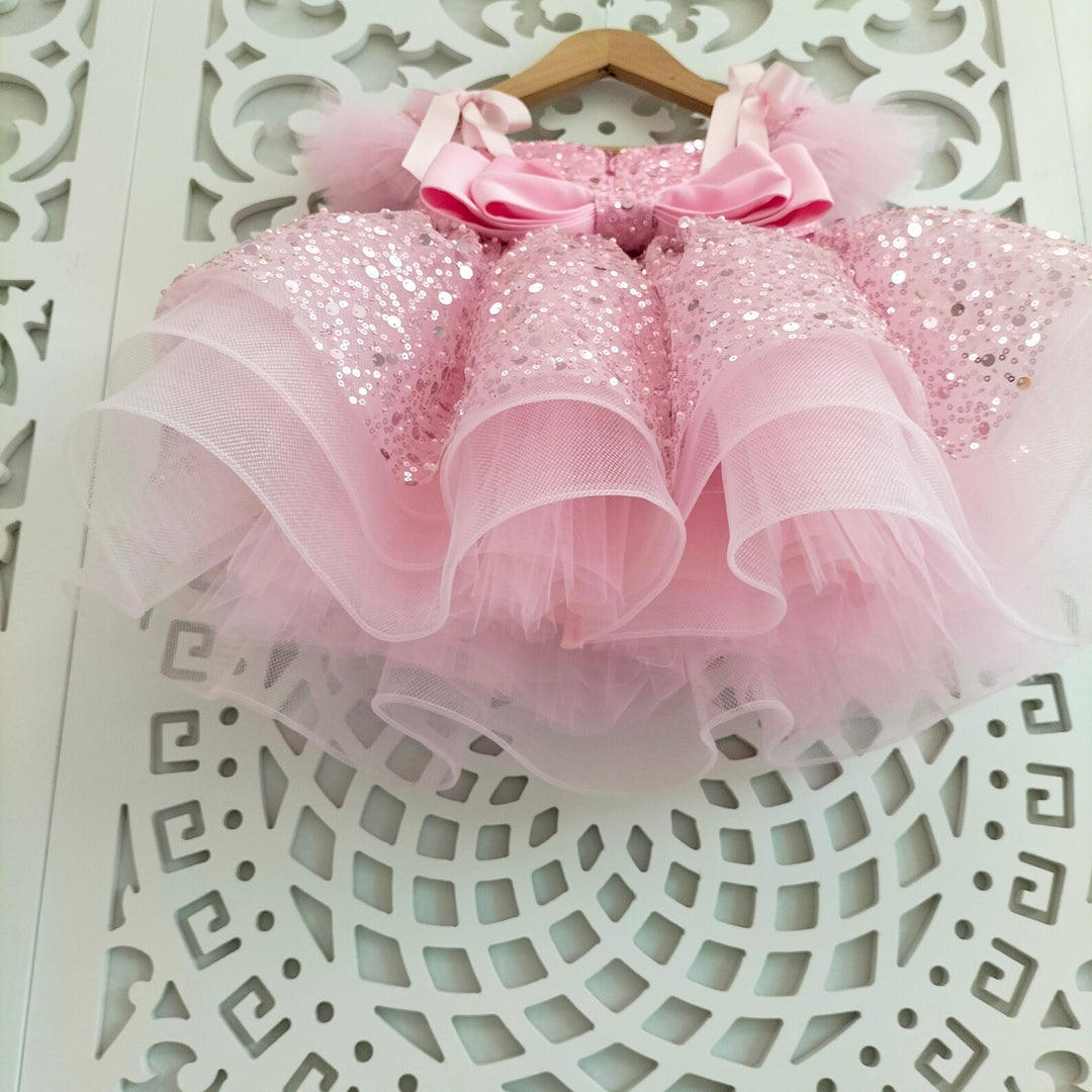 TinyTulle Blue Sequin Flower Girl Dress Sparkly Tulle Princess Party Dress