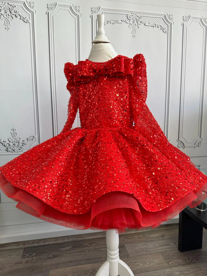 TinyTulle Lilac Sequin Tulle Ball Gown Flower Girl Dress with Statement Bow