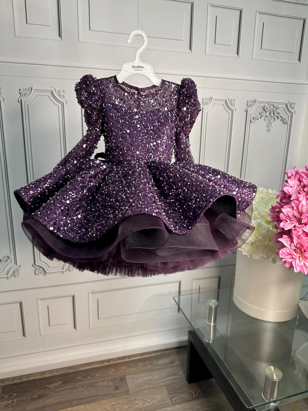 TinyTulle Sparkling Purple Sequin Flower Girl Dress for Pageant &amp; First Birthday