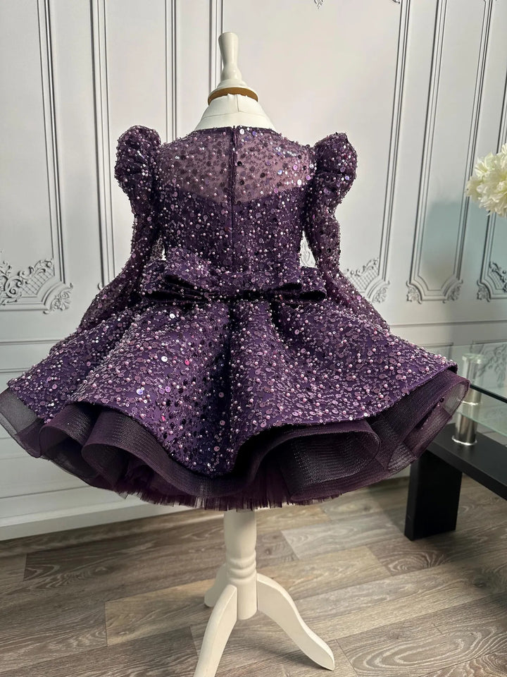TinyTulle Sparkling Purple Sequin Flower Girl Dress for Pageant &amp; First Birthday