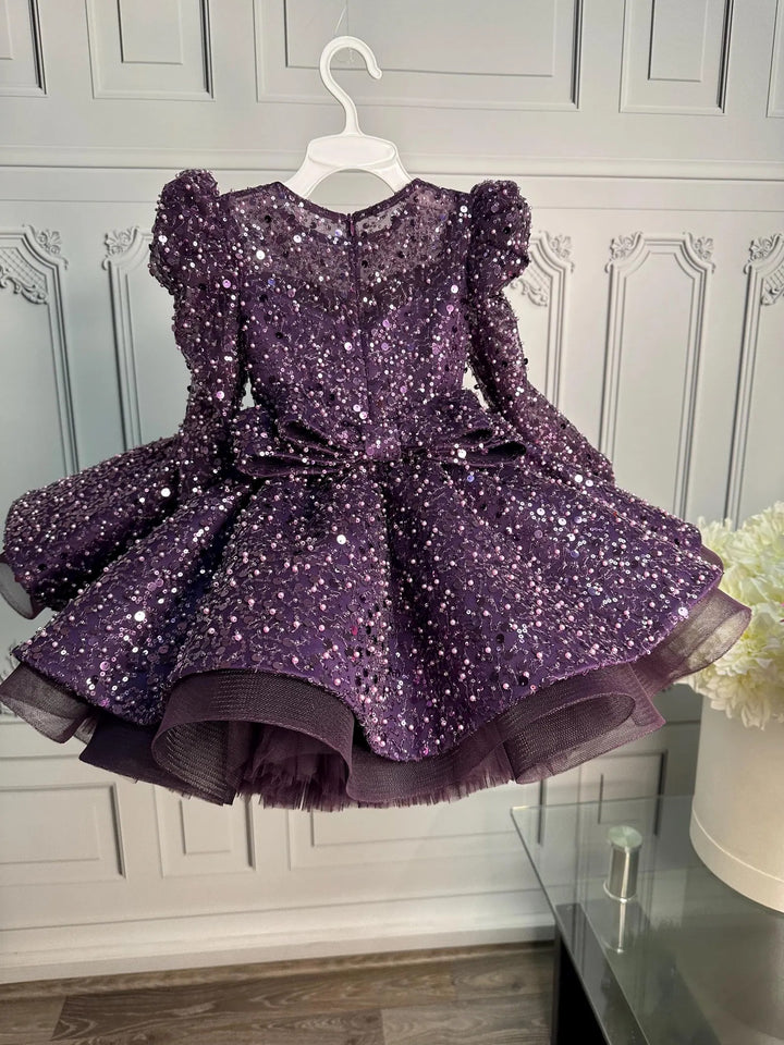 TinyTulle Sparkling Purple Sequin Flower Girl Dress for Pageant &amp; First Birthday