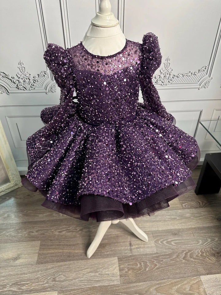 TinyTulle Sparkling Purple Sequin Flower Girl Dress for Pageant &amp; First Birthday