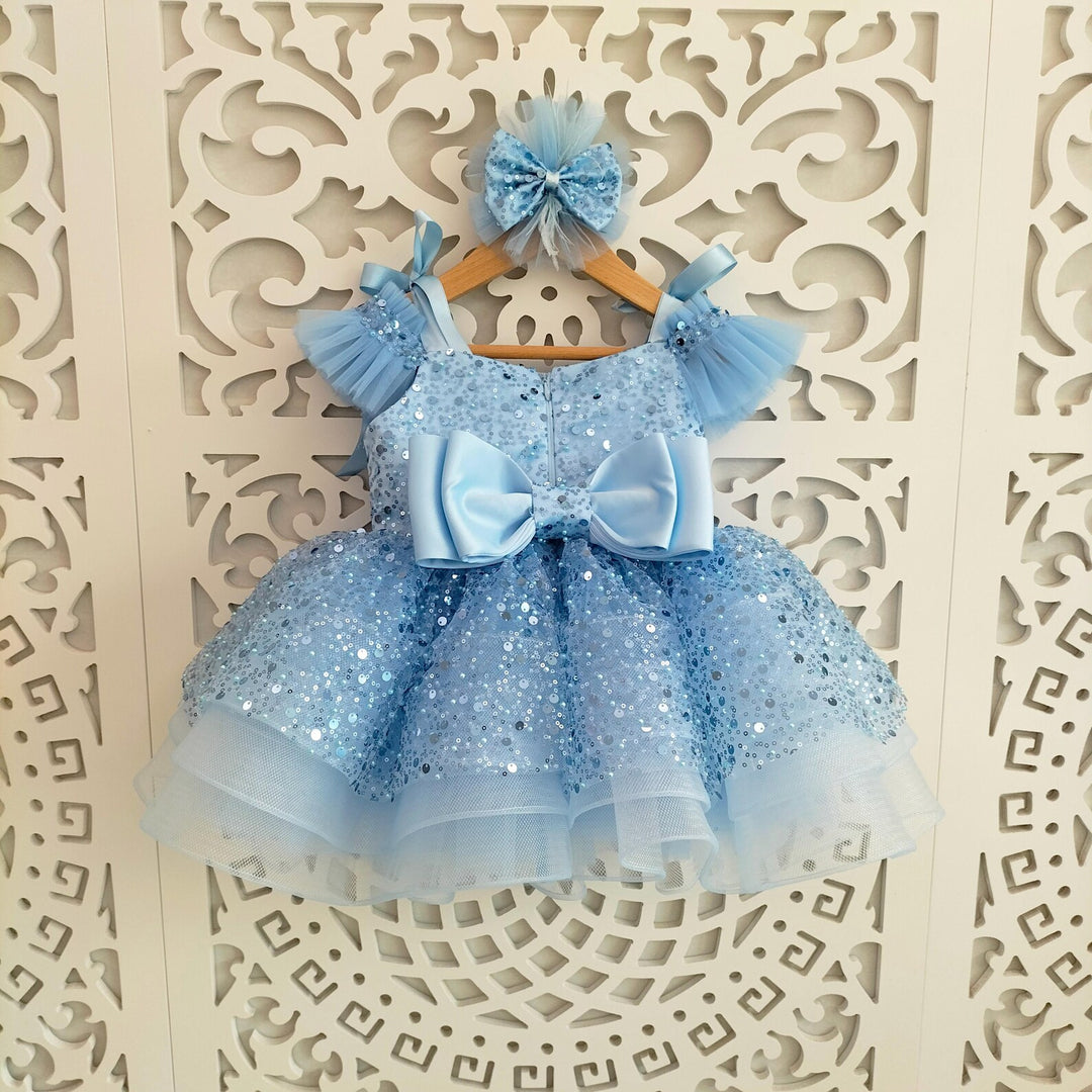 TinyTulle Blue Sequin Flower Girl Dress Sparkly Tulle Princess Party Dress