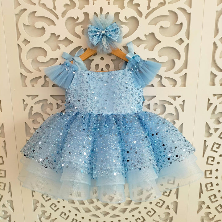 TinyTulle Blue Sequin Flower Girl Dress Sparkly Tulle Princess Party Dress