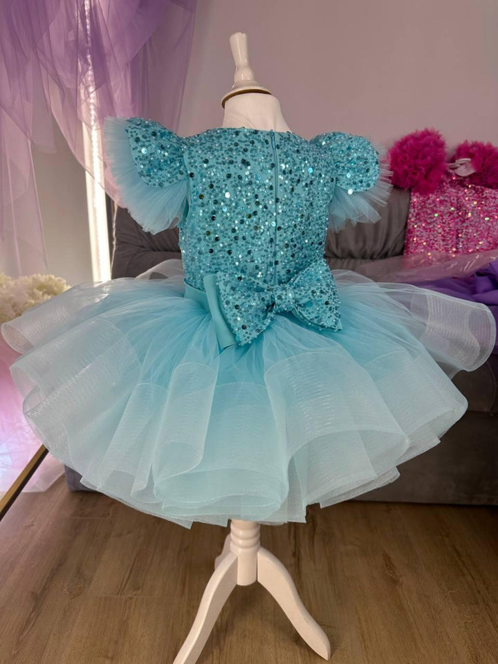 TinyTulle Turquoise Sequin Tulle Baby Girls Dress 1st Birthday Party &amp; Pageant Gown