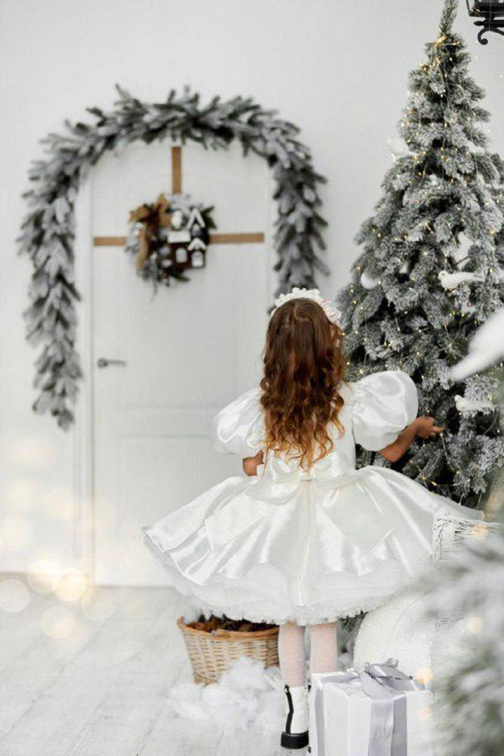 TinyTulle Blue Puff Sleeve Tulle Flower Girl Dress Tutu Party Gown for Birthday &amp; Wedding