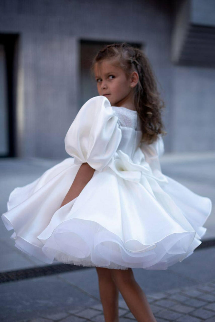 TinyTulle Blue Puff Sleeve Tulle Flower Girl Dress Tutu Party Gown for Birthday &amp; Wedding