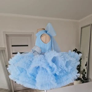 TinyTulle Stunning Blue Sleeveless Ruffled Ball Gown Princess Flower Girl Dresses