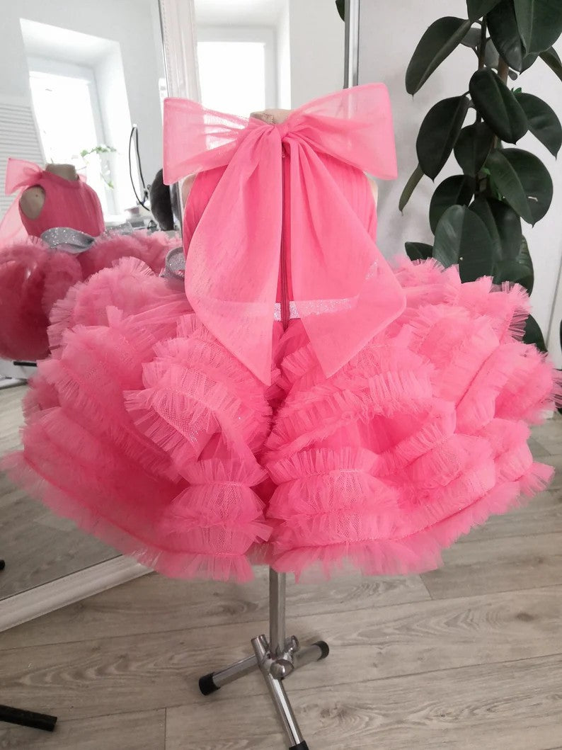 TinyTulle Stunning Blue Sleeveless Ruffled Ball Gown Princess Flower Girl Dresses