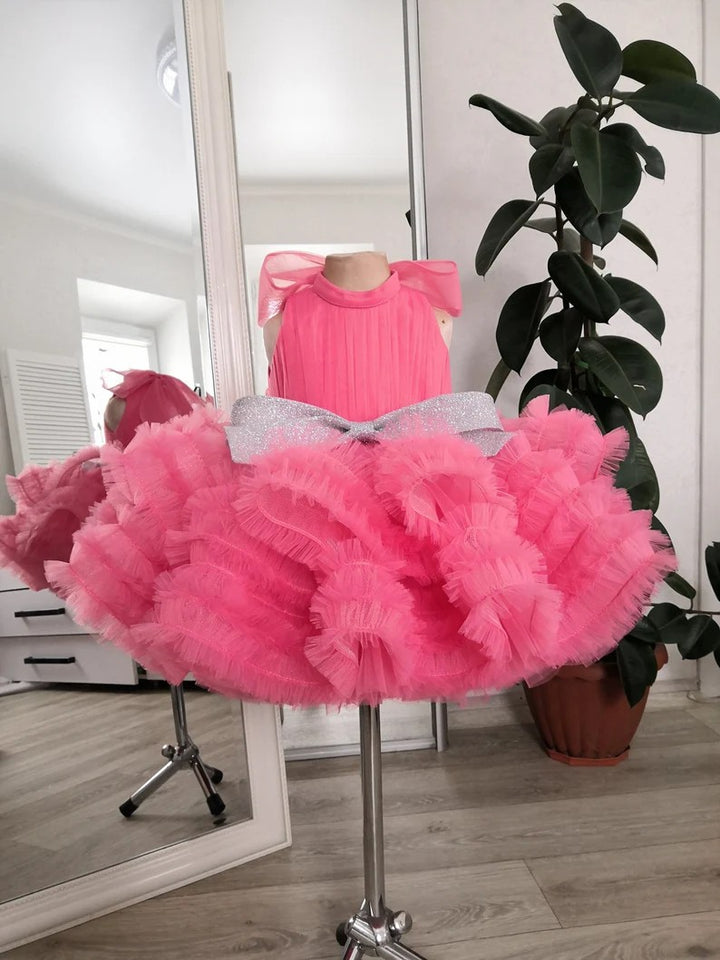 TinyTulle Stunning Blue Sleeveless Ruffled Ball Gown Princess Flower Girl Dresses