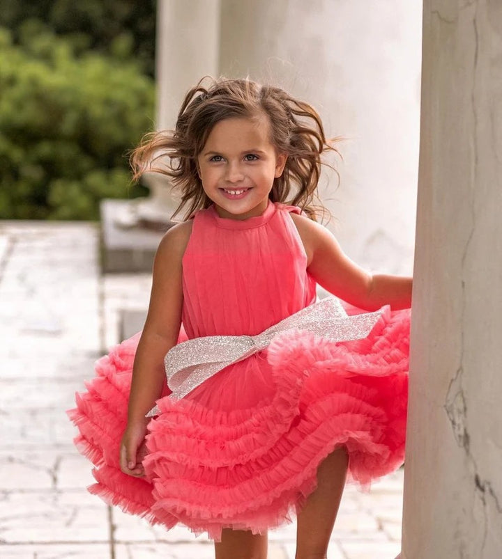 TinyTulle Stunning Blue Sleeveless Ruffled Ball Gown Princess Flower Girl Dresses