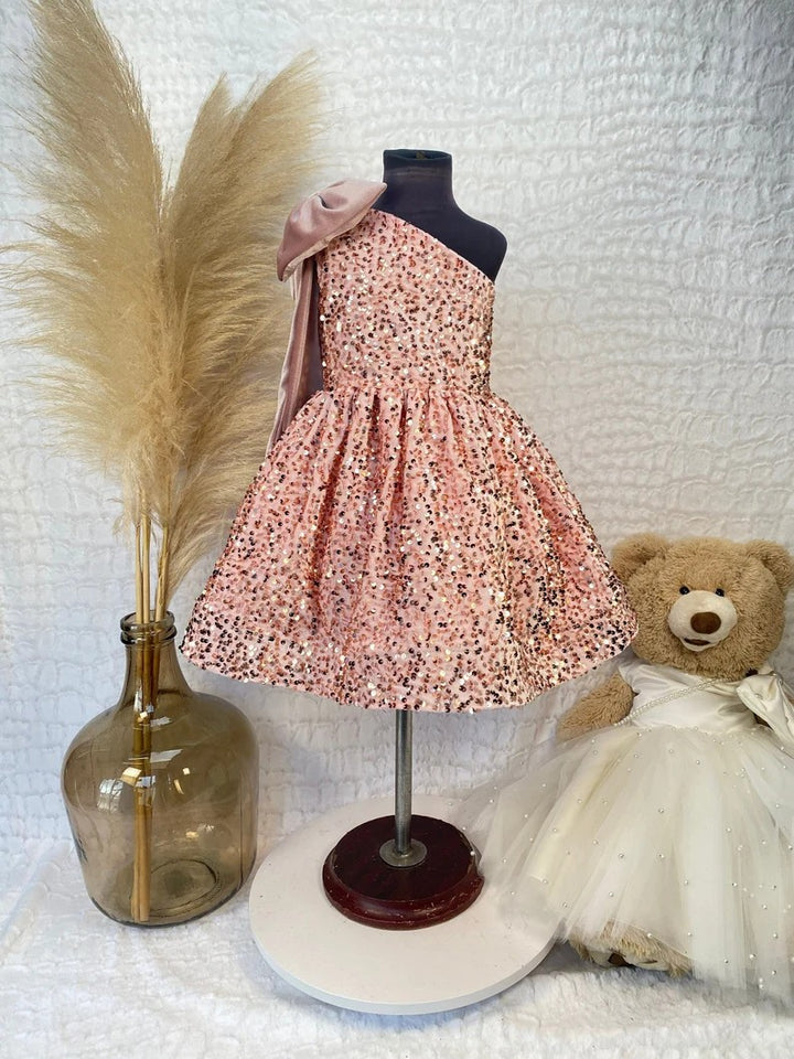 TinyTulle One-Shoulder Sequin A-Line Flower Girl Dress with Bow