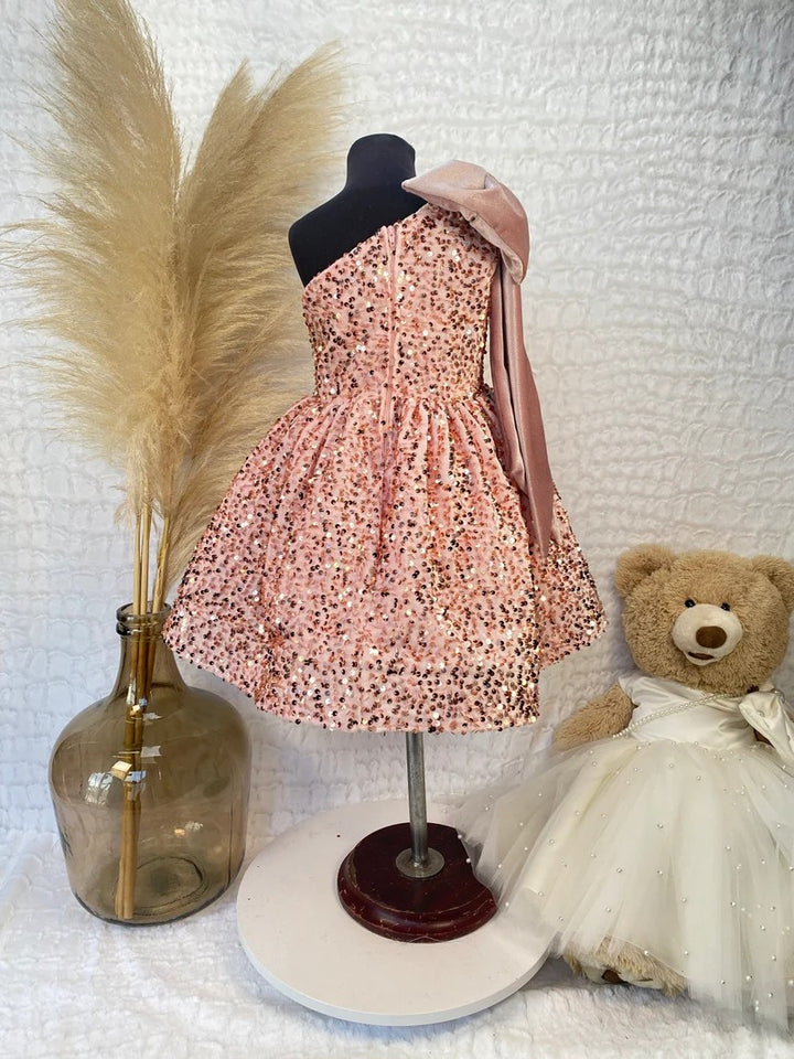 TinyTulle One-Shoulder Sequin A-Line Flower Girl Dress with Bow