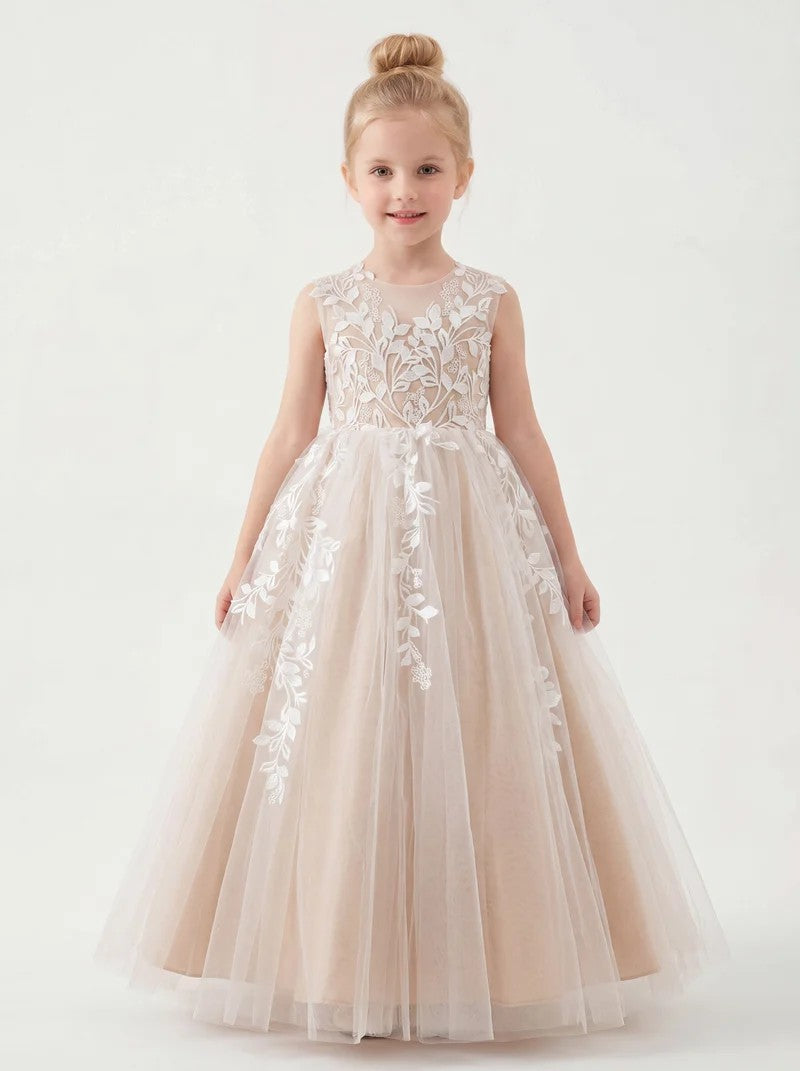 TinyTulle Romantic Ivory &amp; Champagne Princess Flower Girl Dress for Weddings &amp; Special Occasions