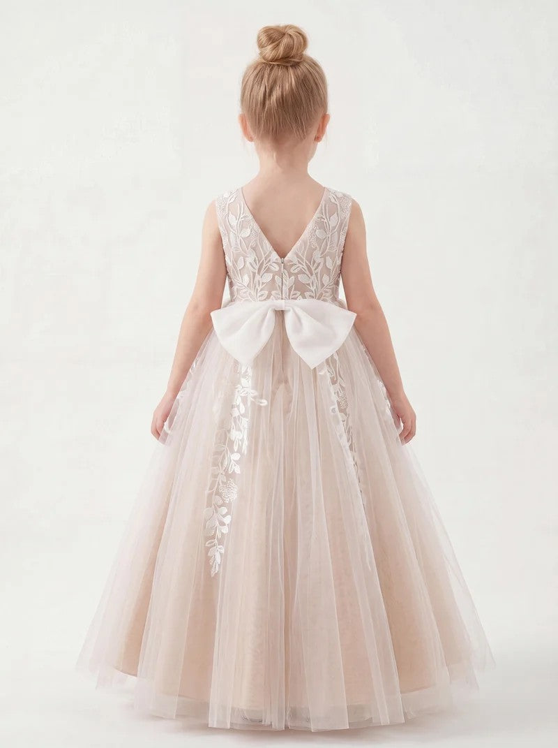 TinyTulle Romantic Ivory &amp; Champagne Princess Flower Girl Dress for Weddings &amp; Special Occasions