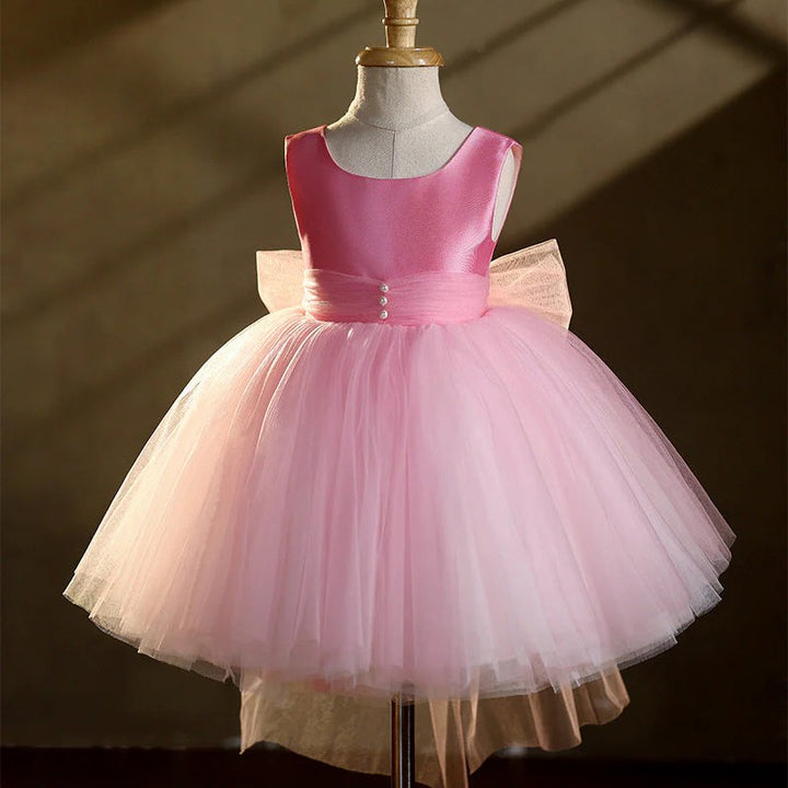 TinyTulle Dreamy Pink Sleeveless Satin and Tulle Princess Flower Girl Dress