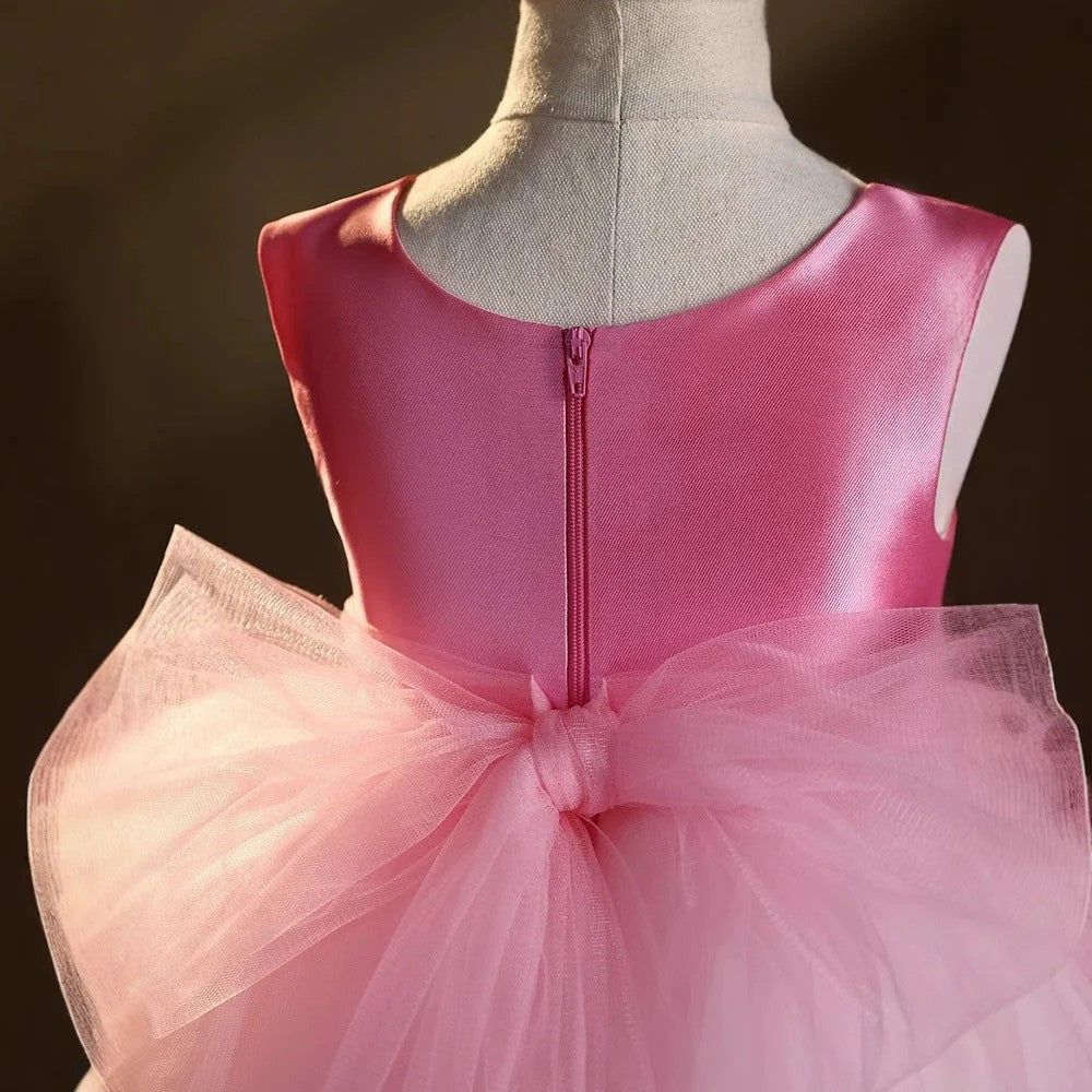TinyTulle Dreamy Pink Sleeveless Satin and Tulle Princess Flower Girl Dress