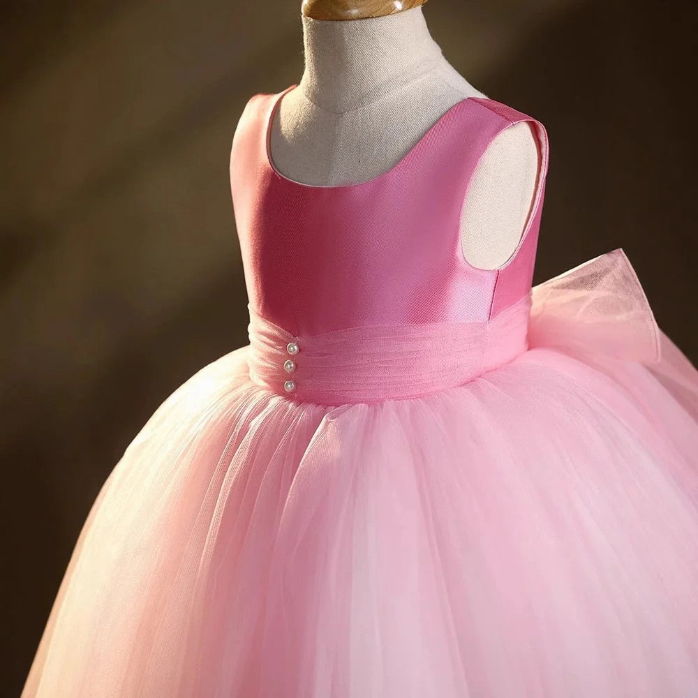 TinyTulle Dreamy Pink Sleeveless Satin and Tulle Princess Flower Girl Dress