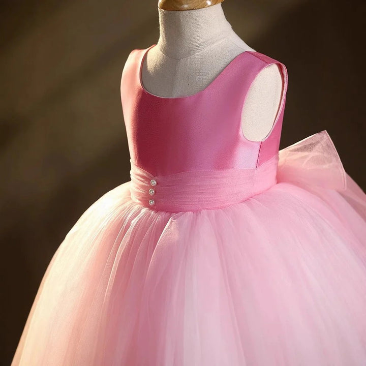 TinyTulle Dreamy Pink Sleeveless Satin and Tulle Princess Flower Girl Dress