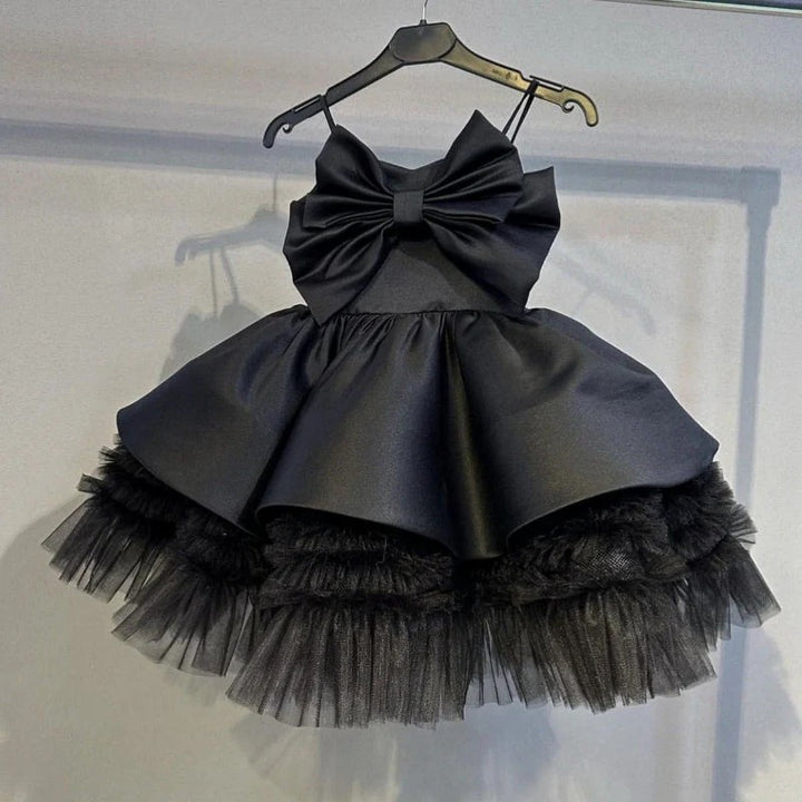 TinyTulle Princess Spaghetti Strap Satin Bow Ruffled Tulle Flower Girl Dress