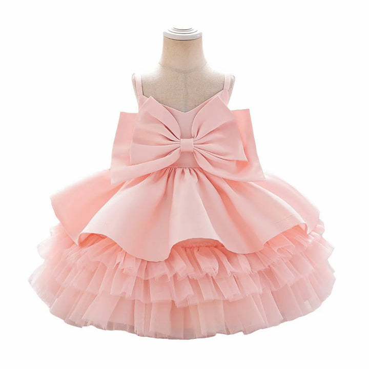 TinyTulle Princess Spaghetti Strap Satin Bow Ruffled Tulle Flower Girl Dress