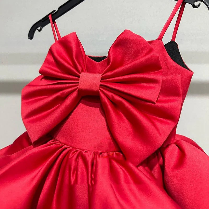 TinyTulle Princess Spaghetti Strap Satin Bow Ruffled Tulle Flower Girl Dress