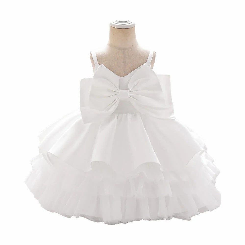 TinyTulle Princess Spaghetti Strap Satin Bow Ruffled Tulle Flower Girl Dress