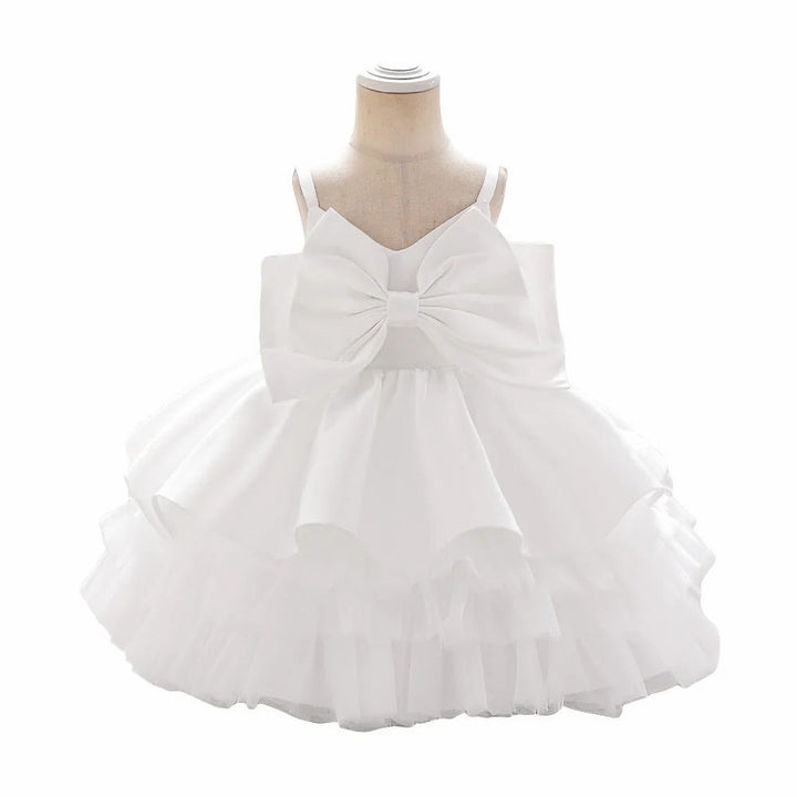 TinyTulle Princess Spaghetti Strap Satin Bow Ruffled Tulle Flower Girl Dress