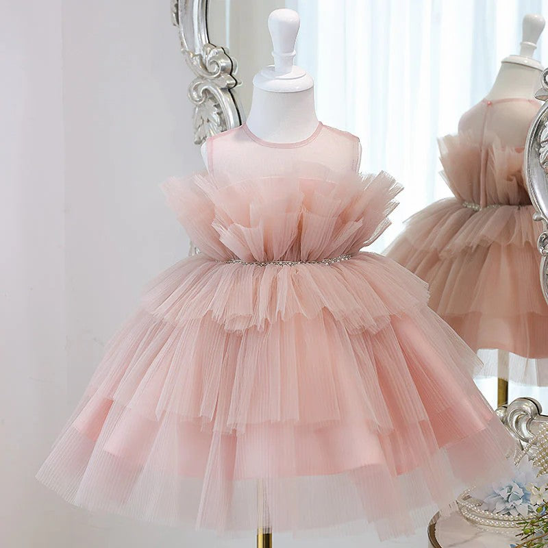 TinyTulle Blush Pink Sleeveless Layered Tulle Princess Flower Girl Dresses
