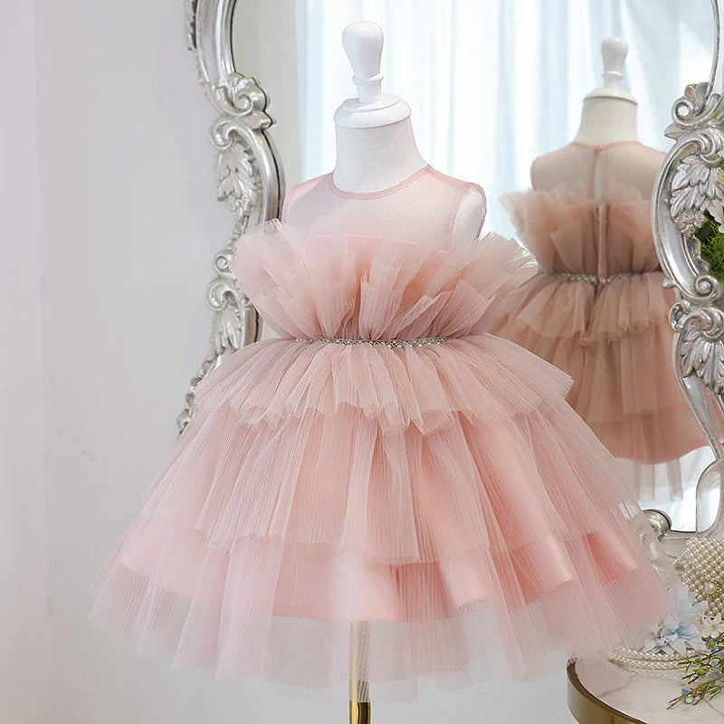TinyTulle Blush Pink Sleeveless Layered Tulle Princess Flower Girl Dresses
