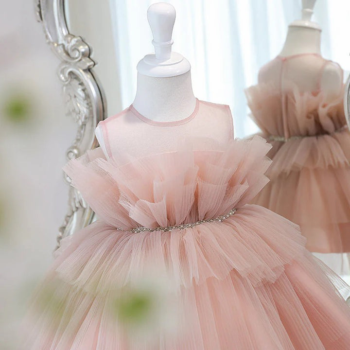 TinyTulle Blush Pink Sleeveless Layered Tulle Princess Flower Girl Dresses